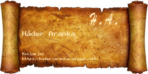 Háder Aranka névjegykártya